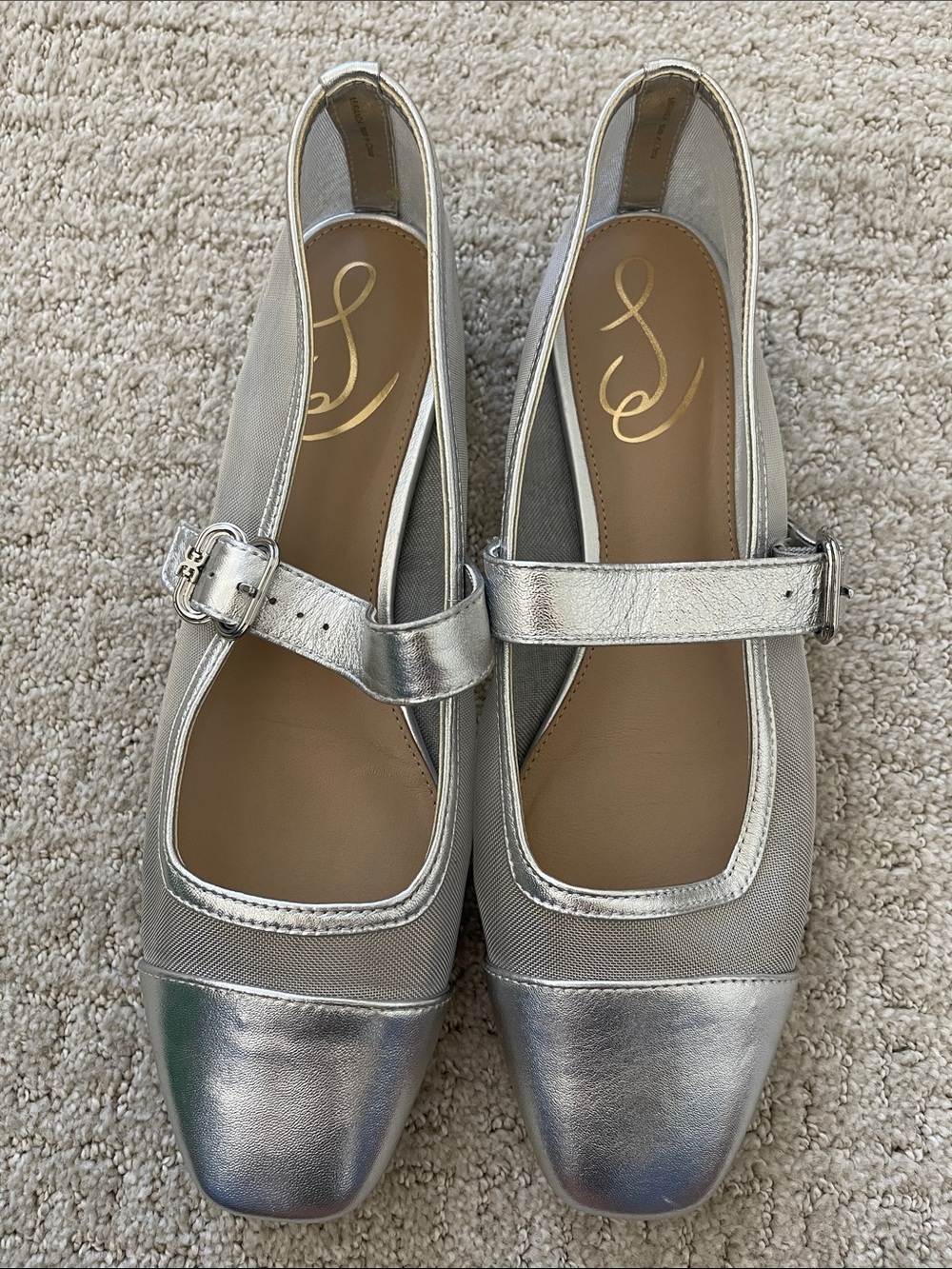 Sam Edelman Miranda Silver Mary Jane Flats with Buckle Strap